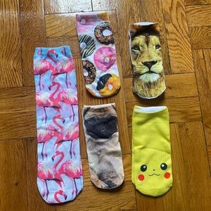bundle 5 pair of fun party socks picachu lion pug